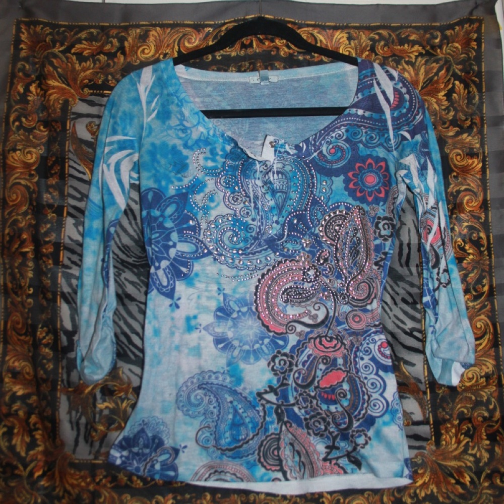 y2k blue and pink pattern top